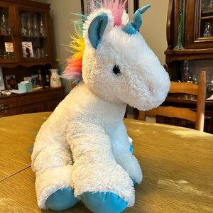 22” JUSTICE Plush UNICORN White Blue Paws Rainbow Glitzy Eyes!